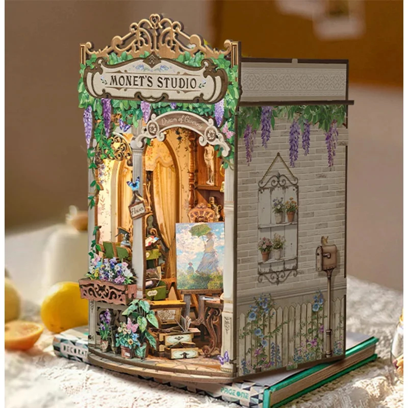 Diy Wooden Book Nook Kit Shelf Insert - Drewniany model studia Moneta, miniatura do