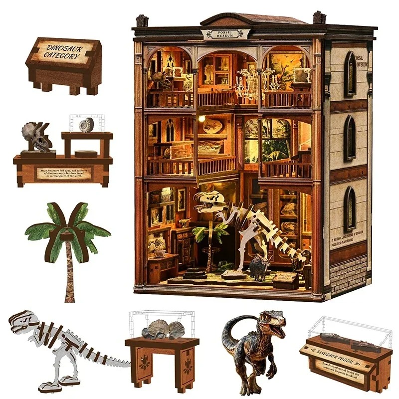 Diy Wooden Book Nook Kit Shelf Insert - Zestaw do samodzielnego montażu: Miniaturowy kącik