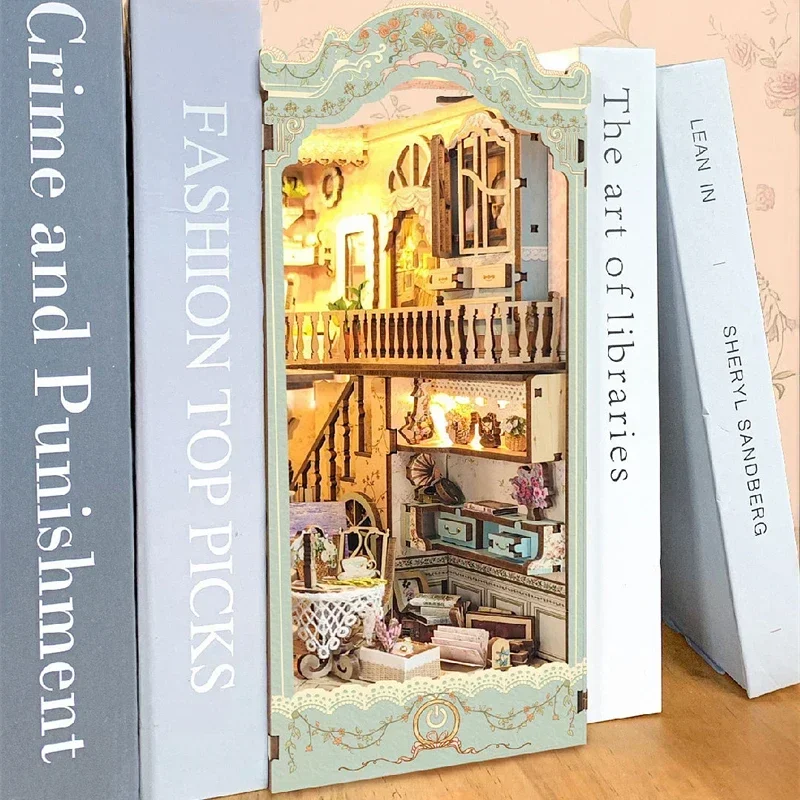 Diy Wooden Book Nook Kit Shelf Insert - DIY Drewniane Podpórki do Książek w