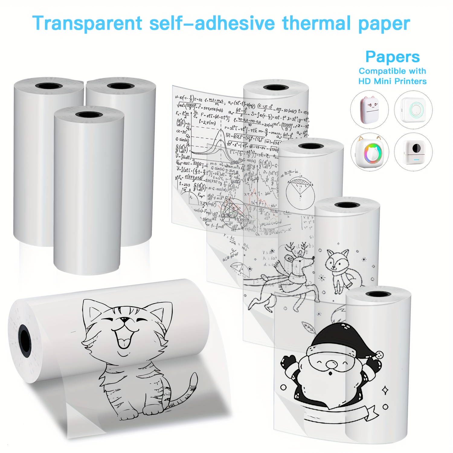 Mini Pocket Thermal Printer Paper Roll - 2/4/8 rolek przezroczysty samoprzylepny papier termiczny