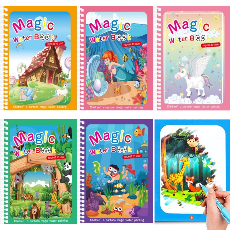 Reusable Water Magic Coloring Book - Magiczna książka do rysowania wodą dla