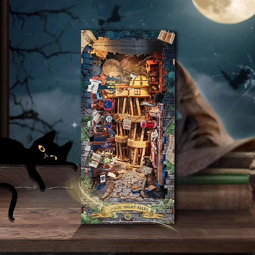 Retro DIY Magiczna Ulica Nocna – Diy Wooden Book Nook Kit Shelf Insert recenzja i cena